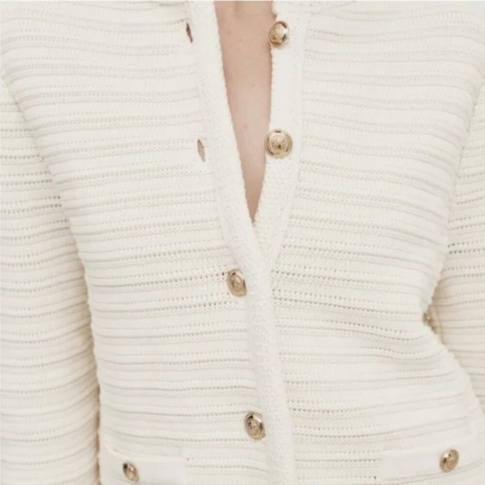 Massimo Dutti Women's L Textured Knit Cardigan w/ Gold Buttons Cream